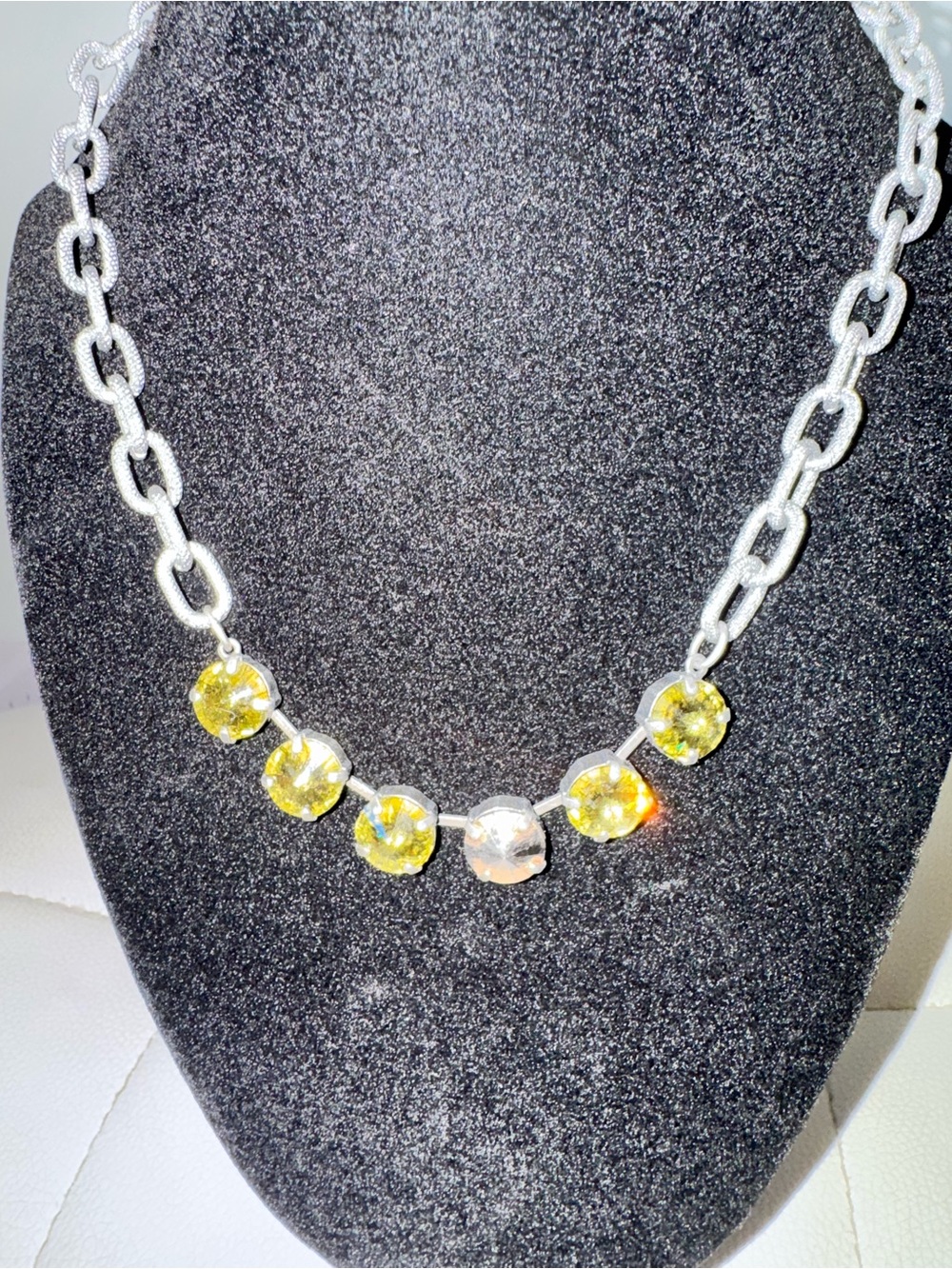 Silver Chain Necklace with Yellow Crystal Accents